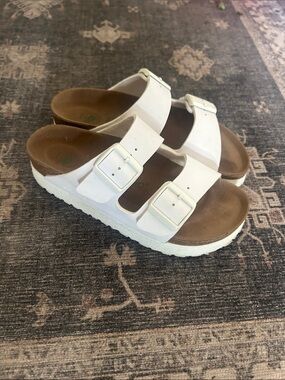 Women’s Birkenstock platform White Double-Buckle Slide Sandals 37 narrow